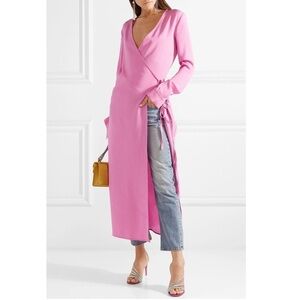 NWT- The Attico “Vestaglia” Pink Crepe V Neck Longsleeve Wrap Maxi Dress